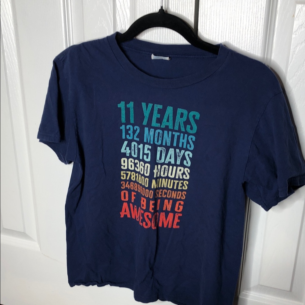 Kids Graphic Tee - Blue with Multicolor Print - 11 awesome years